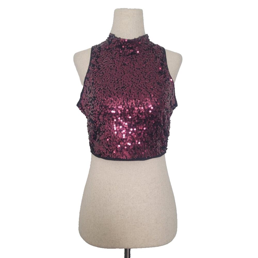 Y2K Sequin Cropped Tank Top Size S Purple Club Disco Rave Mcbling